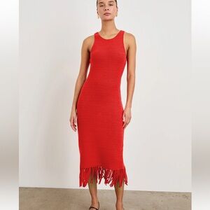 Rails Red Sleeveless Midi Fringe Knit Dress